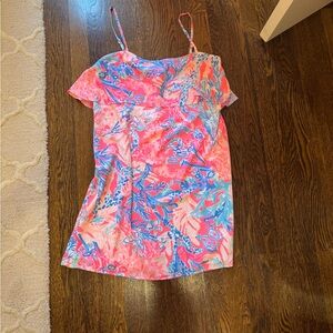 lily Pulitzer pink and blue ruffle dress
